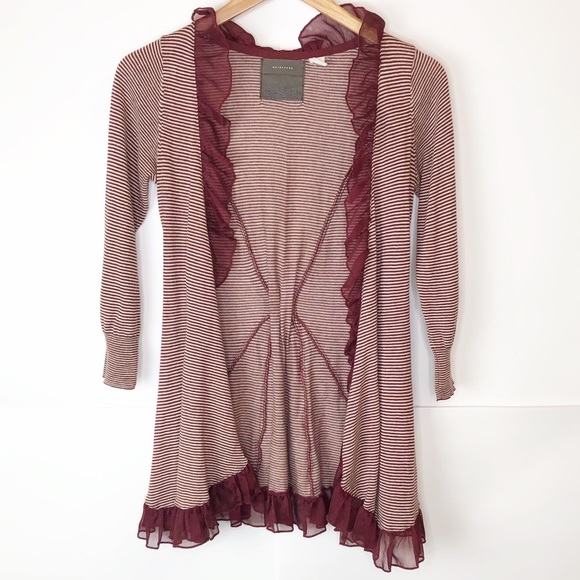 Anthropologie Sweaters - EUC Guinevere Striped Ruffle Open Front Cardigan